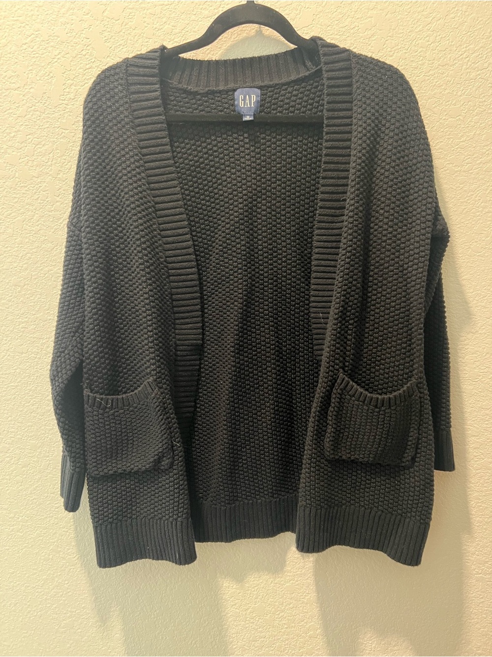 Gap Black Chunky Knit Open Front Cardigan Sweater 100% Cotton M